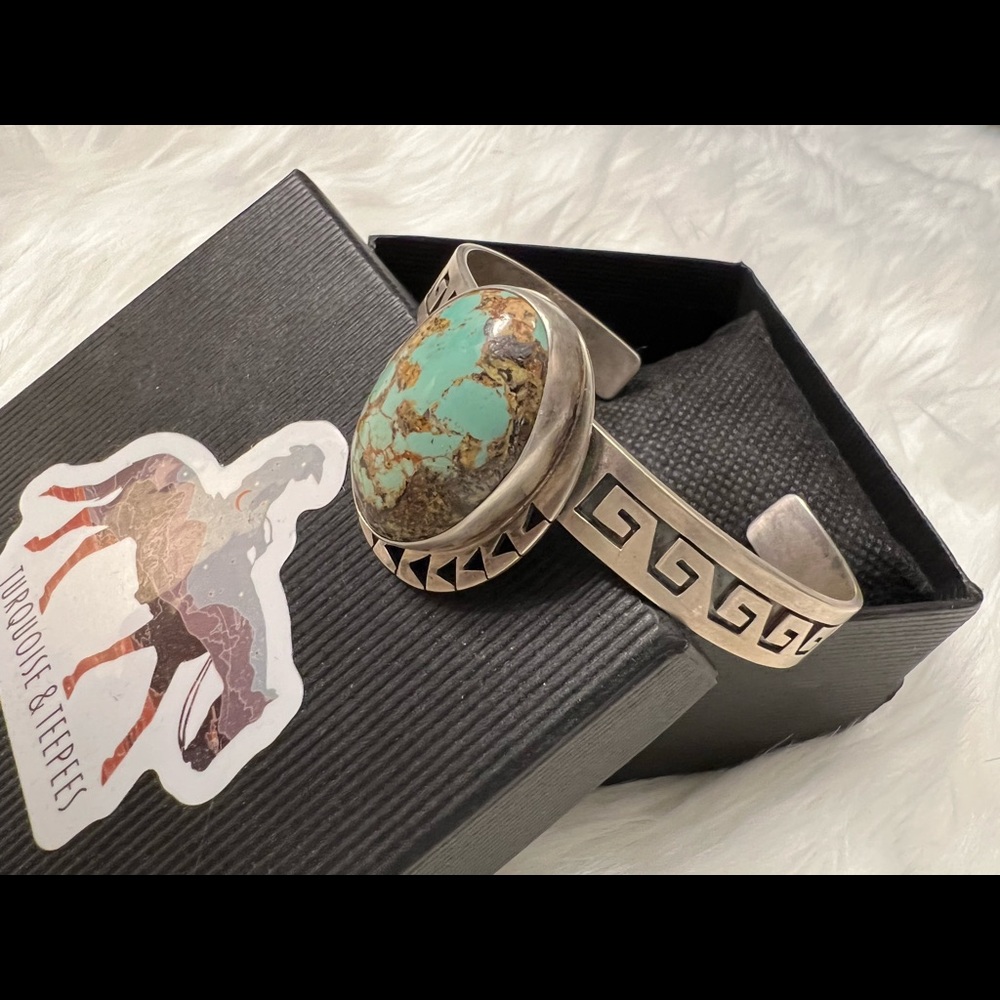 Authentic Silver Turquoise Cuff Aztec Tribal Boho - image 3